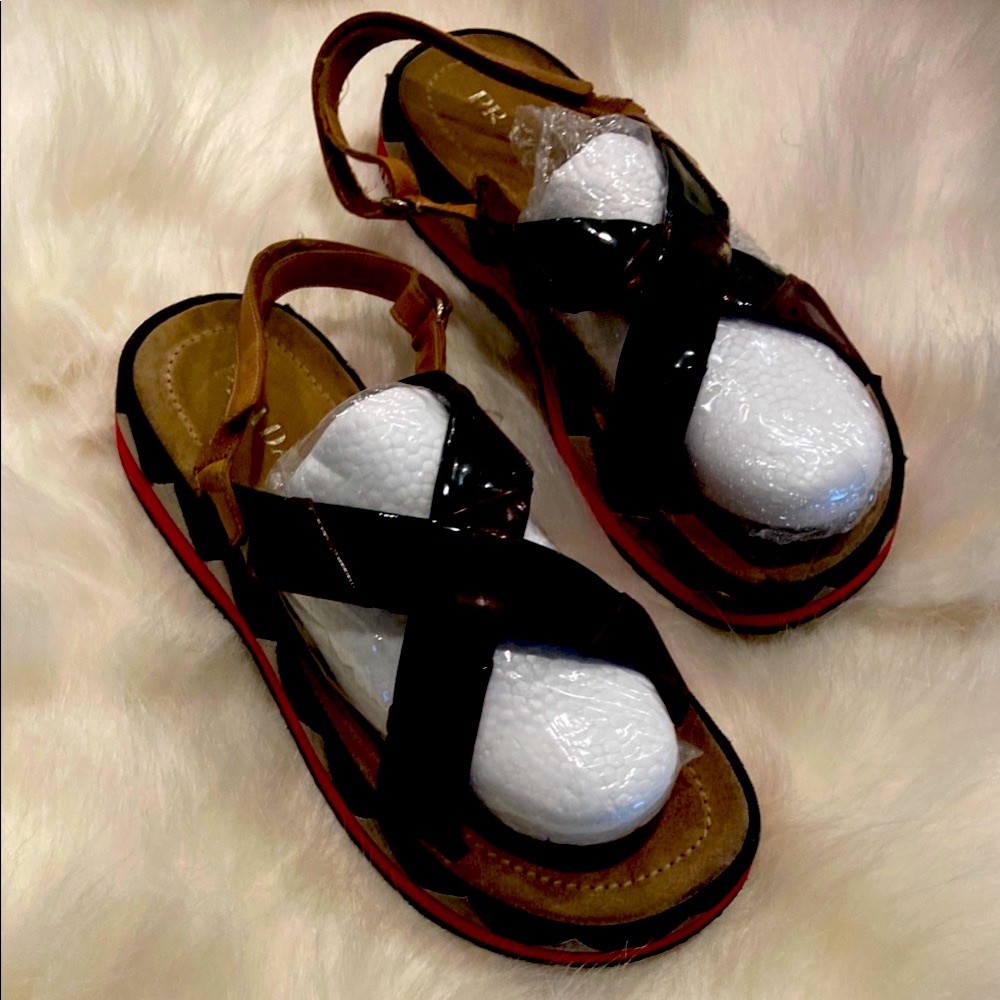Rare Prada Brown and Green Sandals with Criss-Cross Design